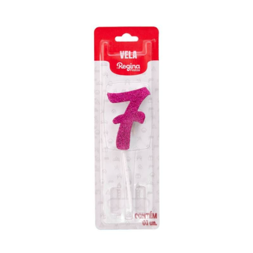 Vela Regina Pick Pink Glitter N°7 - Embalagem com 1 UN