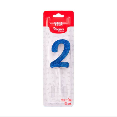 Vela Regina Pick Azul Glitter N°2 - Embalagem com 1 UN