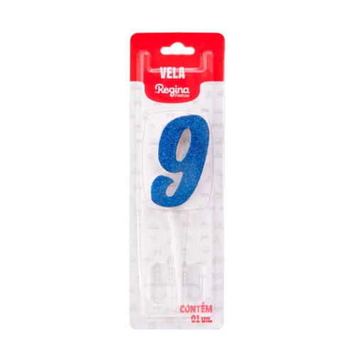 Vela Regina Pick Azul Glitter N°9 - Embalagem com 1 UN