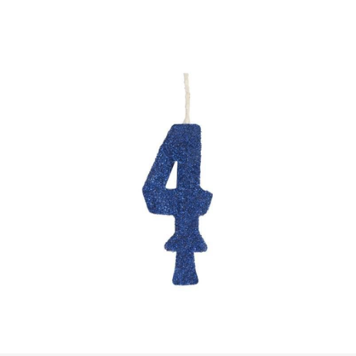 Vela Regina Aniversário Azul Glitter N°4 - Embalagem com 1 UN