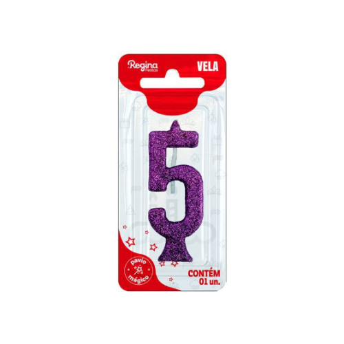 Vela Regina Parabéns Glitter Roxa N°5 - Embalagem com 1 UN