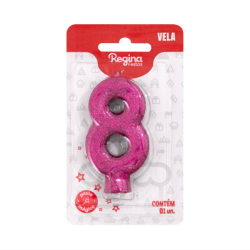 Vela Cintilante Regina Pink N°8 - Embalagem com 1 UN