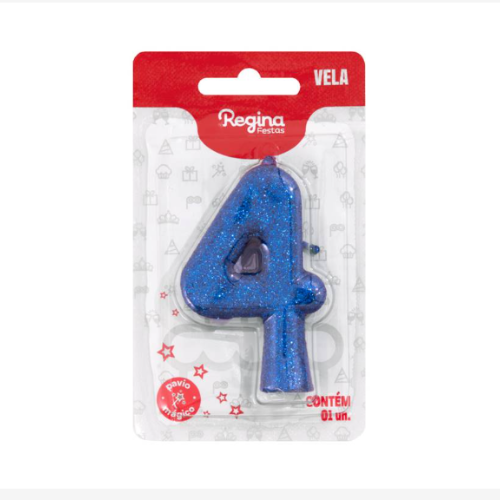 Vela Cintilante Regina Azul N°4 - Embalagem com 1 UN