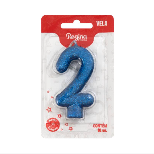 Vela Cintilante Regina Azul N°2 - Embalagem com 1 UN