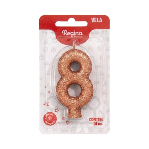Vela Cintilante Regina Ouro Rosé N°8 - Embalagem com 1 UN