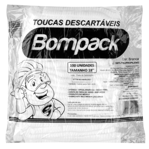Touca Descartável Bompack Tam 18 - Embalagem com 100UN