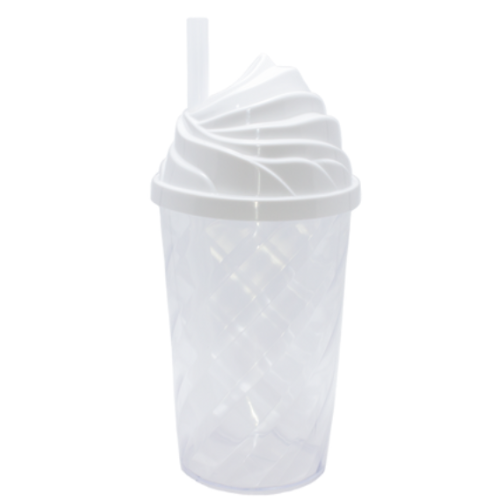 Copo Transparente com Tampa de Chantilly Branco - Embalagem Para 400ML