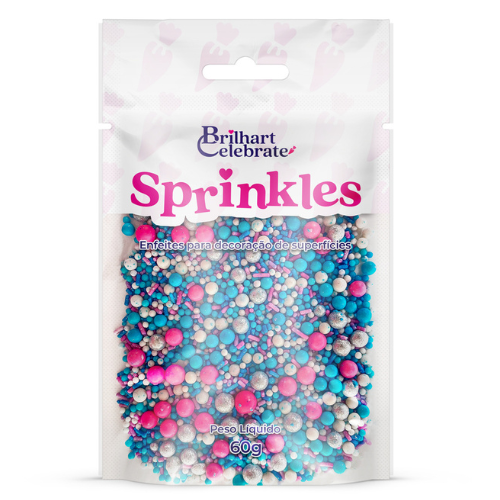 Confeito Sprinkles Brilhart Celebrate Cor Azul e Rosa - Embalagem com 60G
