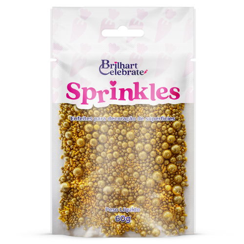Confeito Sprinkles Brilhart Celebrate Cor Dourado - Embalagem com 60G