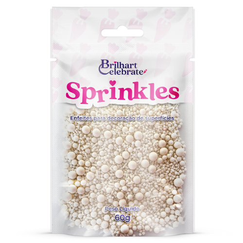 Confeito Sprinkles Brilhart Celebrate Cor Perolado - Embalagem com 60G