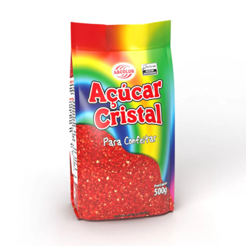 Açúcar Cristal Colorido Arcolor Cor Vermelho - Embalagem com 500G