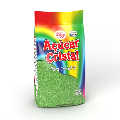 Açúcar Cristal Colorido Arcolor Cor Verde - Embalagem com 500G