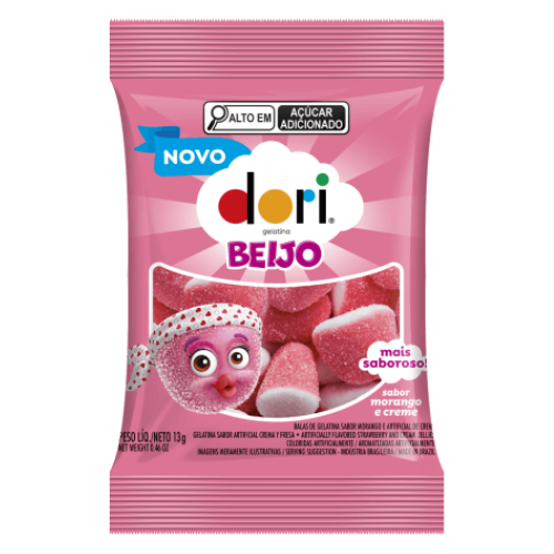 Bala Gelatina Dori Beijo - Embalagem com 13G