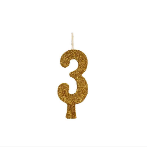 Vela Regina Aniversário Glitter Ouro N°3 - Embalagem com 1 UN