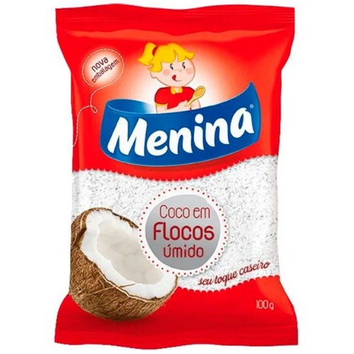 Flocos de Coco Menina Úmido e Adoçado - Embalagem com 100G