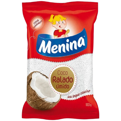 Coco Ralado Menina Úmido e Adoçado - Embalagem com 100G