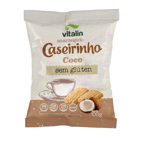 Biscoito Amanteigado Vitalin Caseirinho Sabor Coco - Embalagem com 100G