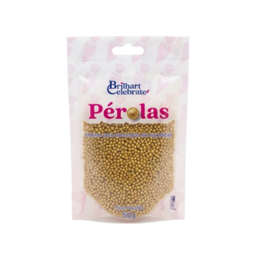 Confeito Pérolas Brilhart Celebrate Mini Cor Dourado Cintilante - Embalagem com 50G