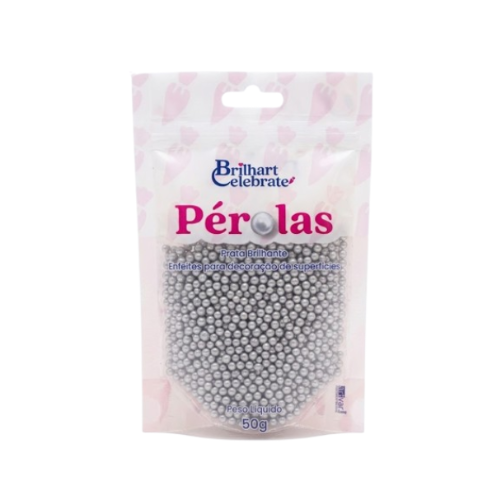 Confeito Pérolas Brilhart Celebrate Mini Cor Prata Cintilante - Embalagem com 50G