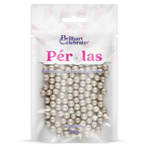 Confeito Pérolas Brilhart Celebrate Média Cor Prata Cintilante - Embalagem com 50G