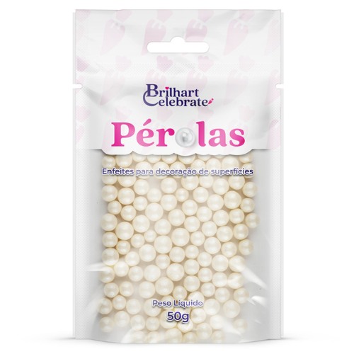Confeito Pérolas Brilhart Celebrate Média Cor Perolada Cintilante - Embalagem com 50G