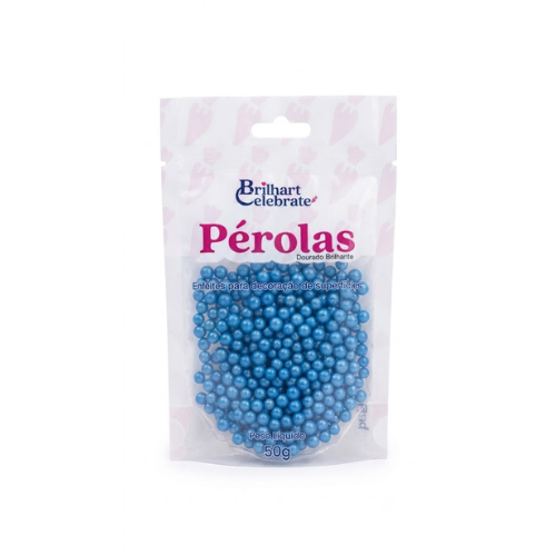 Confeito Pérolas Brilhart Celebrate Pequena Cor Azul Cintilante - Embalagem com 50G