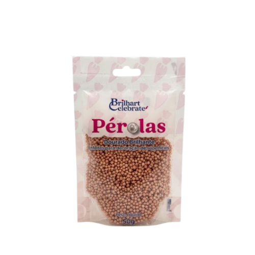 Confeito Pérolas Brilhart Celebrate Mini Cor Rosé Gold Glitter - Embalagem com 50G