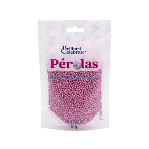 Confeito Pérolas Brilhart Celebrate Mini Cor Rosa Bebê Glitter - Embalagem com 50G