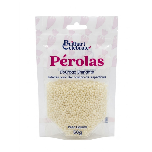 Confeito Pérolas Brilhart Celebrate Mini Cor Perolada Glitter - Embalagem com 50G