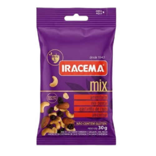 Mix Amendoim/Uva Passa/Castanha de Caju/Amêndoa Iracema - Embalagem com 30G
