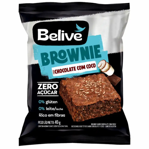 Brownie Proteico Belive Sabor Double Chocolate com Coco Zero Açúcar - Embalagem com 40G
