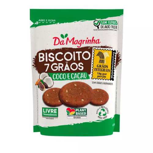 Biscoito Da Magrinha 7 Grãos Sabor Coco e Cacau - Embalagem com 120G