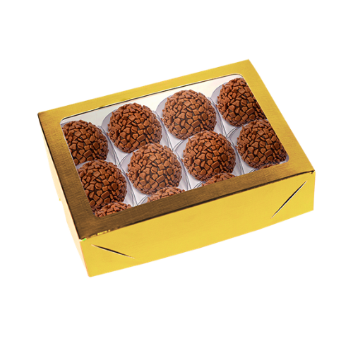 Caixa com Visor 12 Doces Laminada Ouro