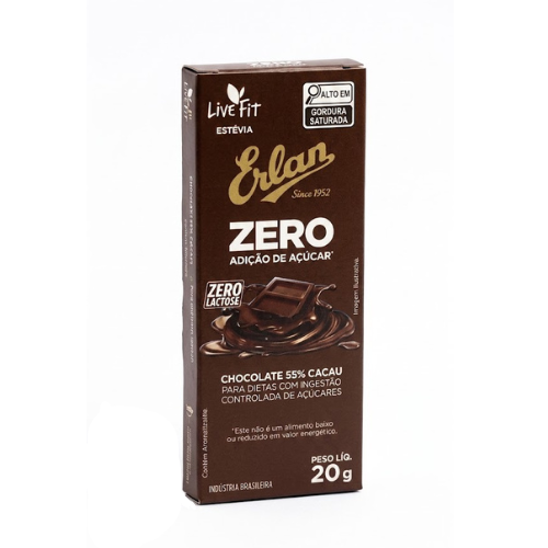 Chocolate  55% Cacau Erlan Zero  - Embalagem com 20G