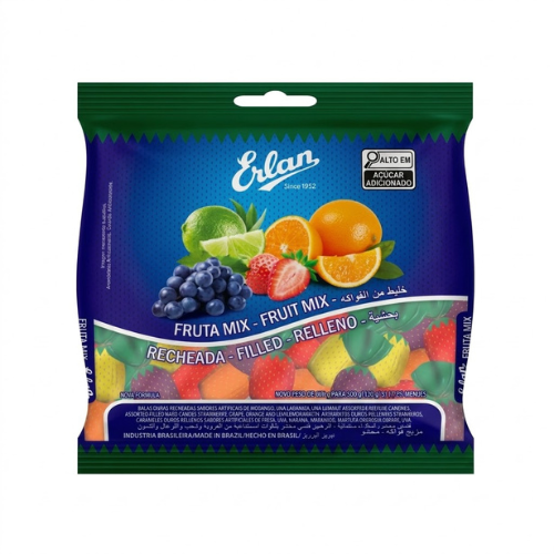 Bala Dura Erlan Frutas Sortidas Recheadas - Embalagem com 500G