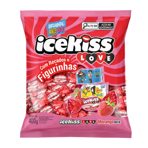 Bala Dura Icekiss Love Sabor Morango Mix - Embalagem com 450G