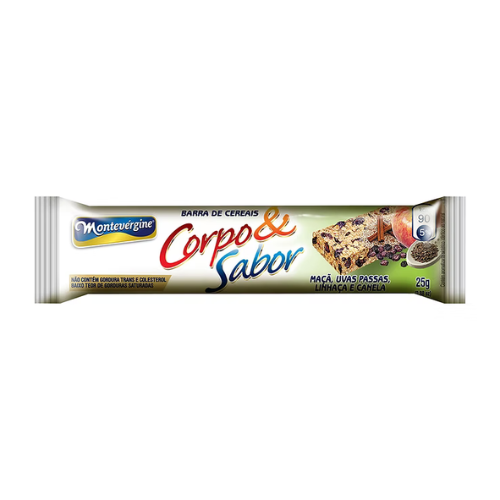Barra de Cereal Corpo & Sabor Montevérgine Maçã, Uvas Passas, Linhaça e Canela - Embalagem com 25G
