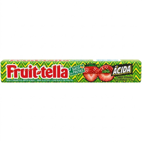Bala Mastigável Fruit-Tella Sabor Morango Ácido - Embalagem com 40G