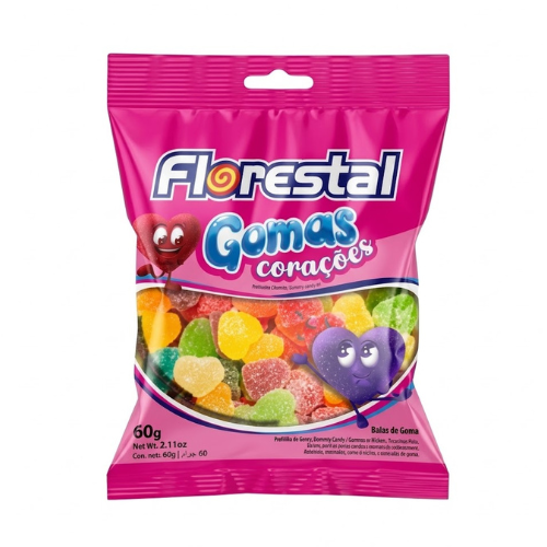 Goma Florestal Corações Sortidos - Embalagem com 60G