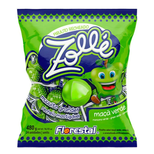 Pirulito Florestal Zollé Sabor Maçã Verde - Embalagem com 480G