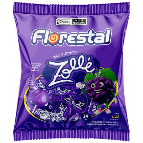 Pirulito Florestal Zollé Sabor Uva - Embalagem com 480G