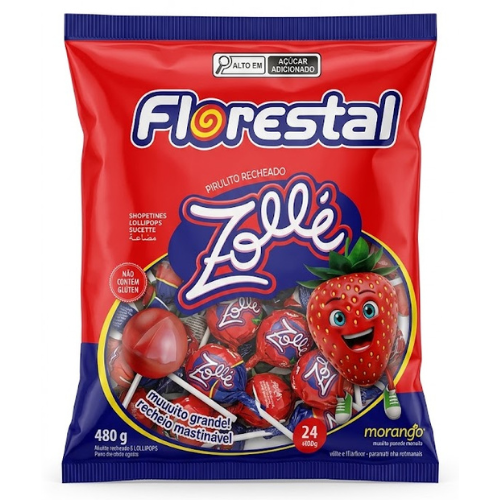 Pirulito Florestal Zollé Sabor Morango - Embalagem com 480G