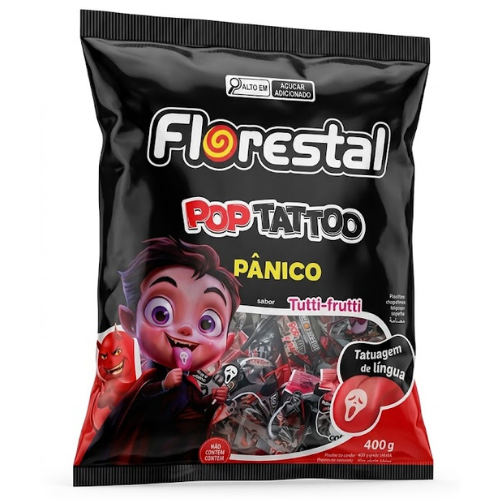 Pirulito Florestal Pop Tattoo Pânico Sabor Tutti-Frutti - Embalagem com 400G