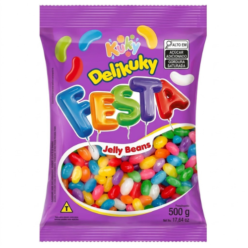 Bala de Goma Delikuky Jelly Beans Frutas Sortidas - Embalagem com 500G