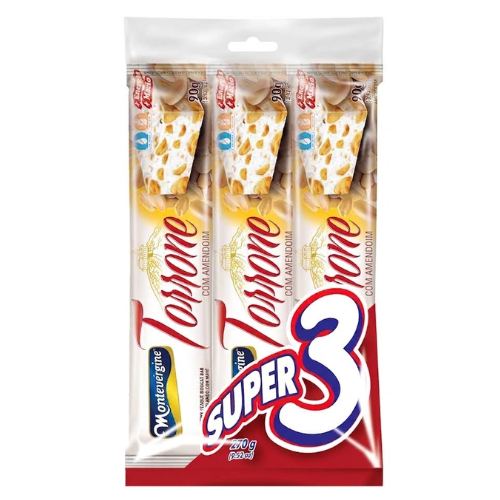 Barra Nougat Torrone Super 3 com Amendoim - Embalagem com 270G