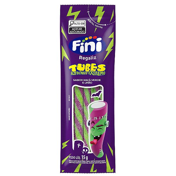 Gelatina Fini Tubes Sabor Maçã Verde e Limão Azedinho - Embalagem com 15G