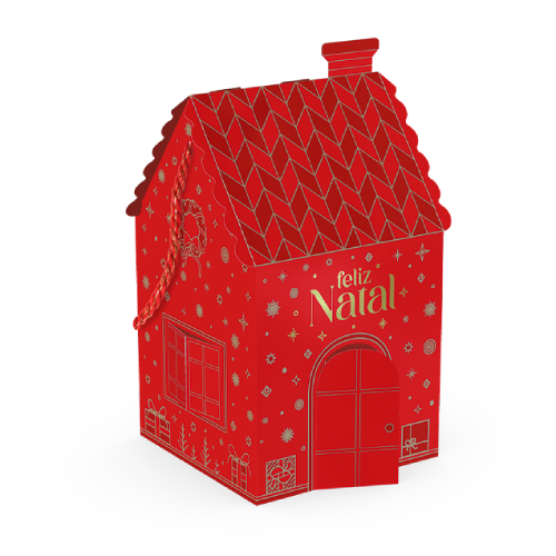 Caixa Panetone Casa com Alça Brilhos de Natal