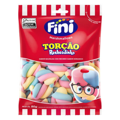Marshmallow Fini Torção Colorido Recheadinho - Embalagem com 80G