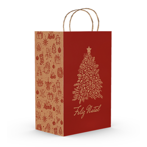 Sacola Kraft M Presente de Natal