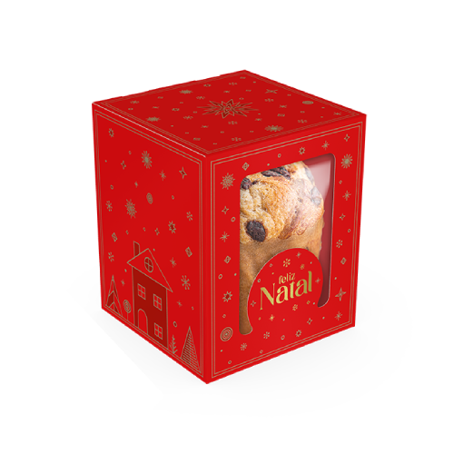 Caixa Classic com Visor Mini Panetone Brilhos de Natal